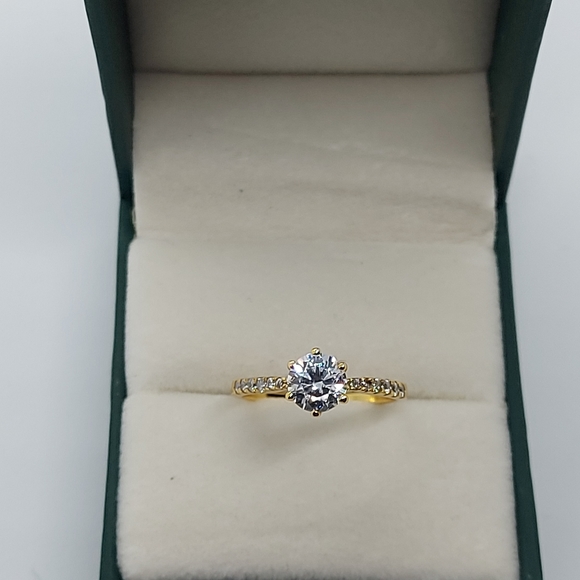 18k Gold Plated Silver Ring Decorated with CZ Simulated Diamonds, - Picture 7 of 7